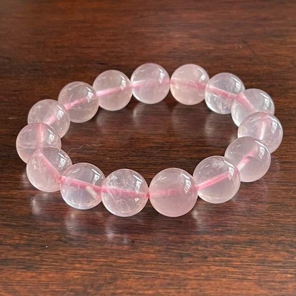 Top quality 14mm rose quartz bead stretchy bangle bracelet - Picture 2 of 8